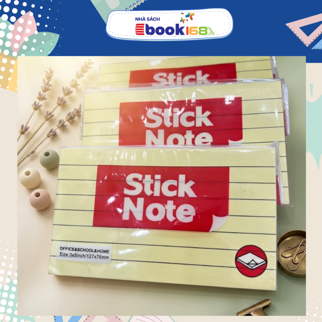 Giấy ghi chú, giấy note nhỏ gọn tiện lợi 3x5 inch/127x76mm màu vàng kẻ sọc ngang
