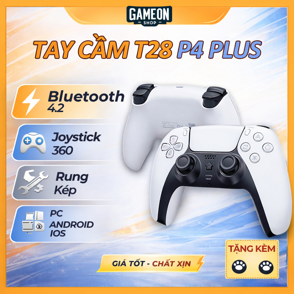 Tay Cầm Chơi Game T28 - P4 Plus Bluetooth | Joystick 360 | Rung Kép | Đá FC Online PC/Android/iOS/PS