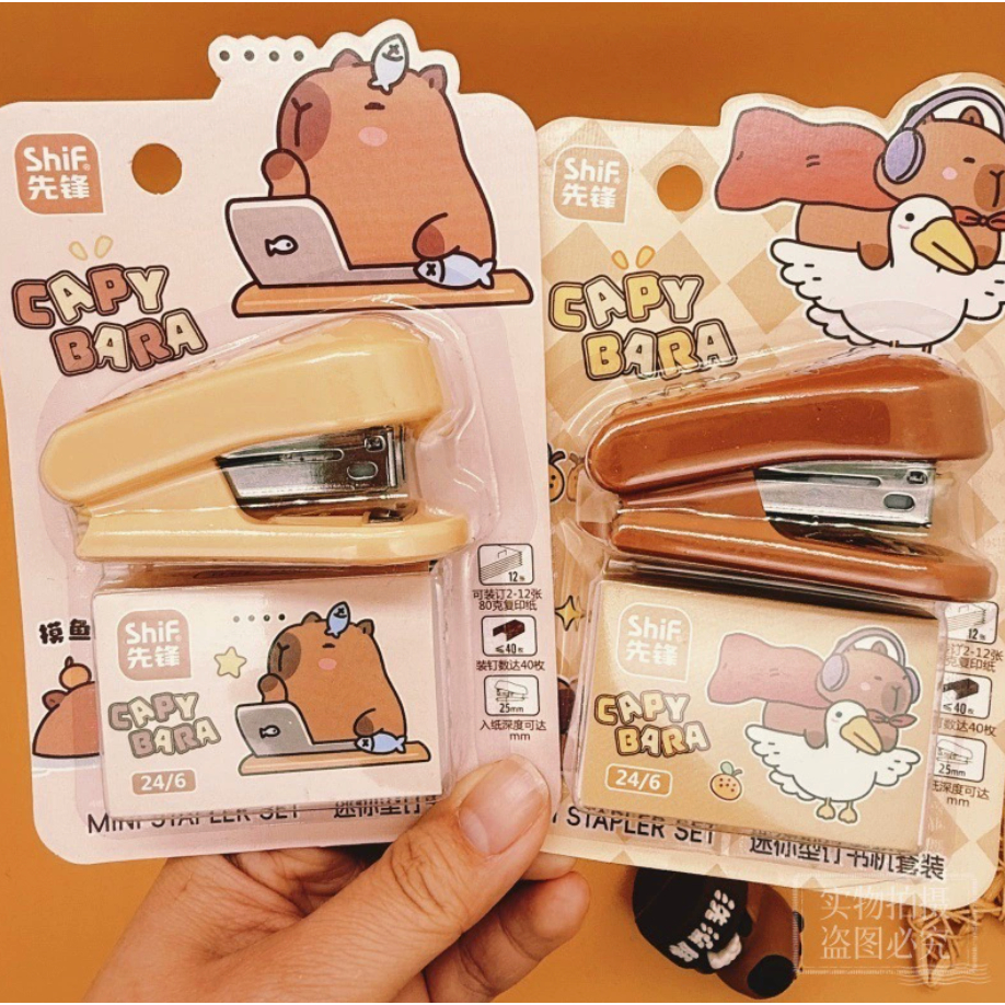Set dập gim mini Capybara tặng kèm hộp đạn gim và Sticker, máy gim bấm capybara chuột lang nước