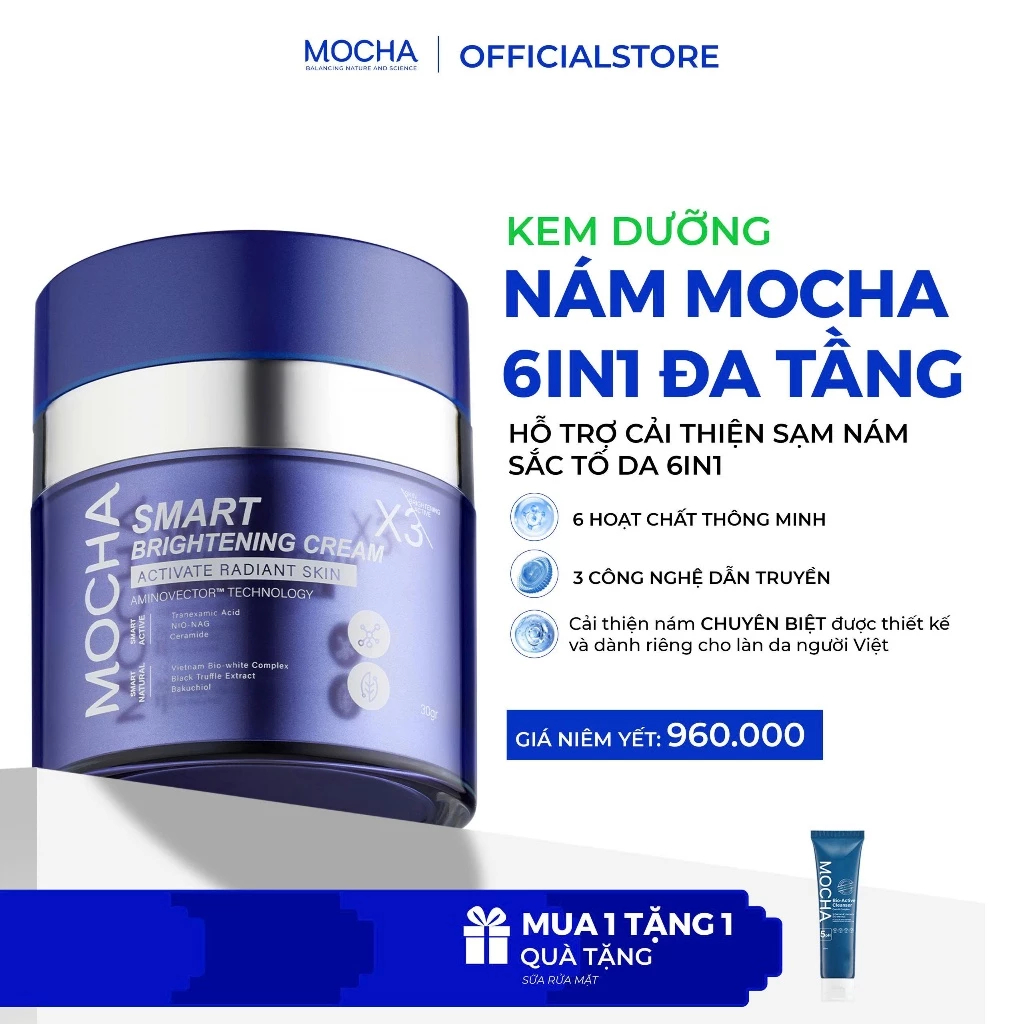 [Tặng SRM] Kem Giảm Sạm Nám MOCHA Mocha Smart Brightening Cream 30gr || MOCHA