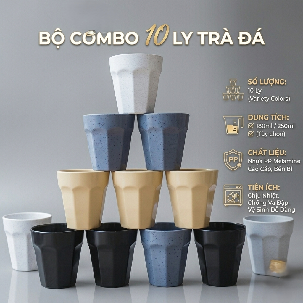 [COMBO 10 LY] Ly trà đá nhựa melamine (nhựa phíp) ly trà chịu nhệt 120 độ 250ml loại dày - Trường An