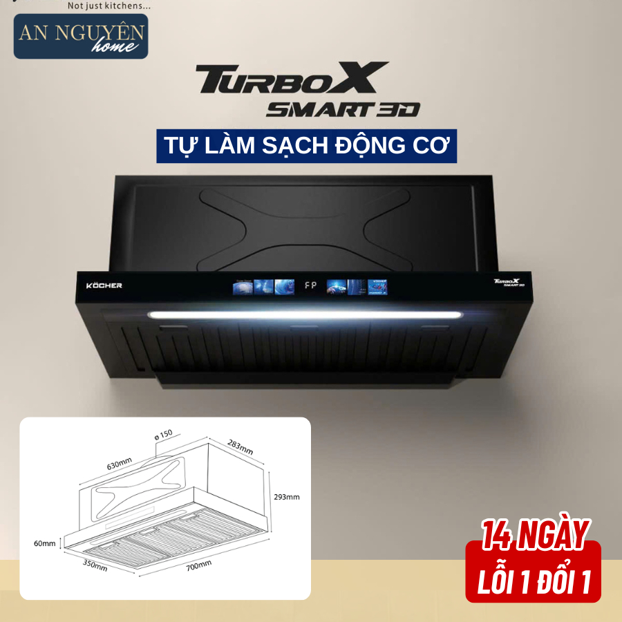 MÁY HÚT MÙI TURBO SMART 3D X3D-350D AUTO CLEAN TỰ LÀM SẠCH ĐỘNG CƠ