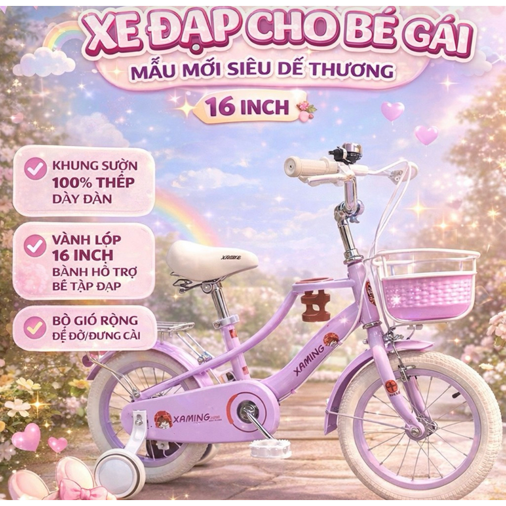Xe Đạp Trẻ Em Xe Đạp Địa Hình 12in 14in 16in Có Baga Bình Nước Bé Trai Bé Gái Có Kèm Bánh Phụ