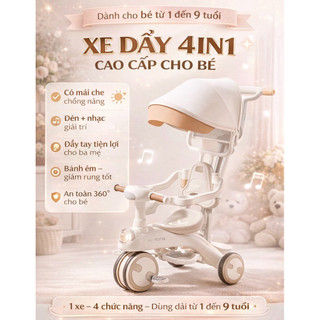 Xe ba bánh trẻ em đa chức năng Độ Mẫu mới nhất 2025 xe đẩy và trượt có tay đẩy ô che vòng bảo vệ cho bé xe cho trẻ