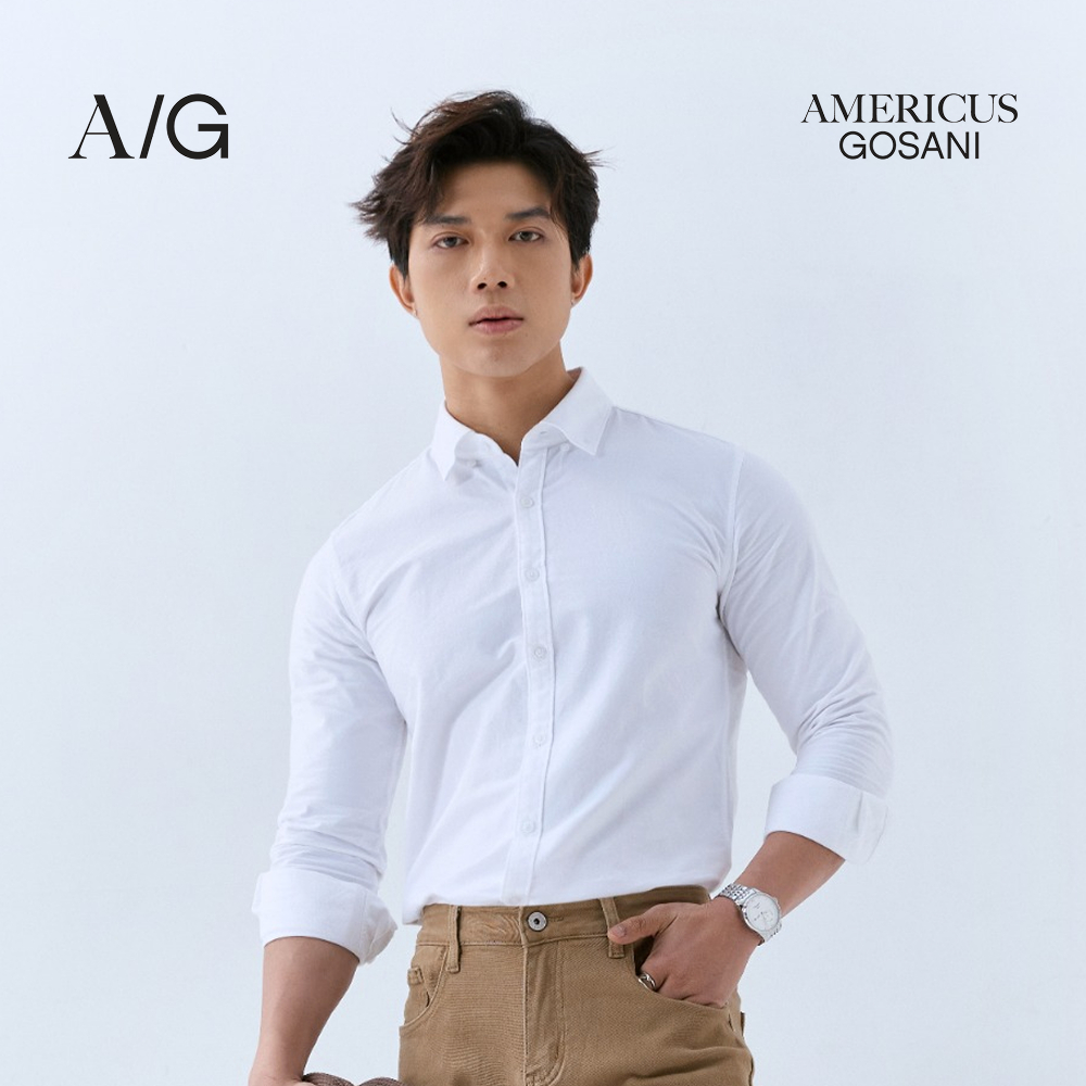 AG73 Áo Sơ Mi Americus Gosani Oxford Trơn Màu Trắng