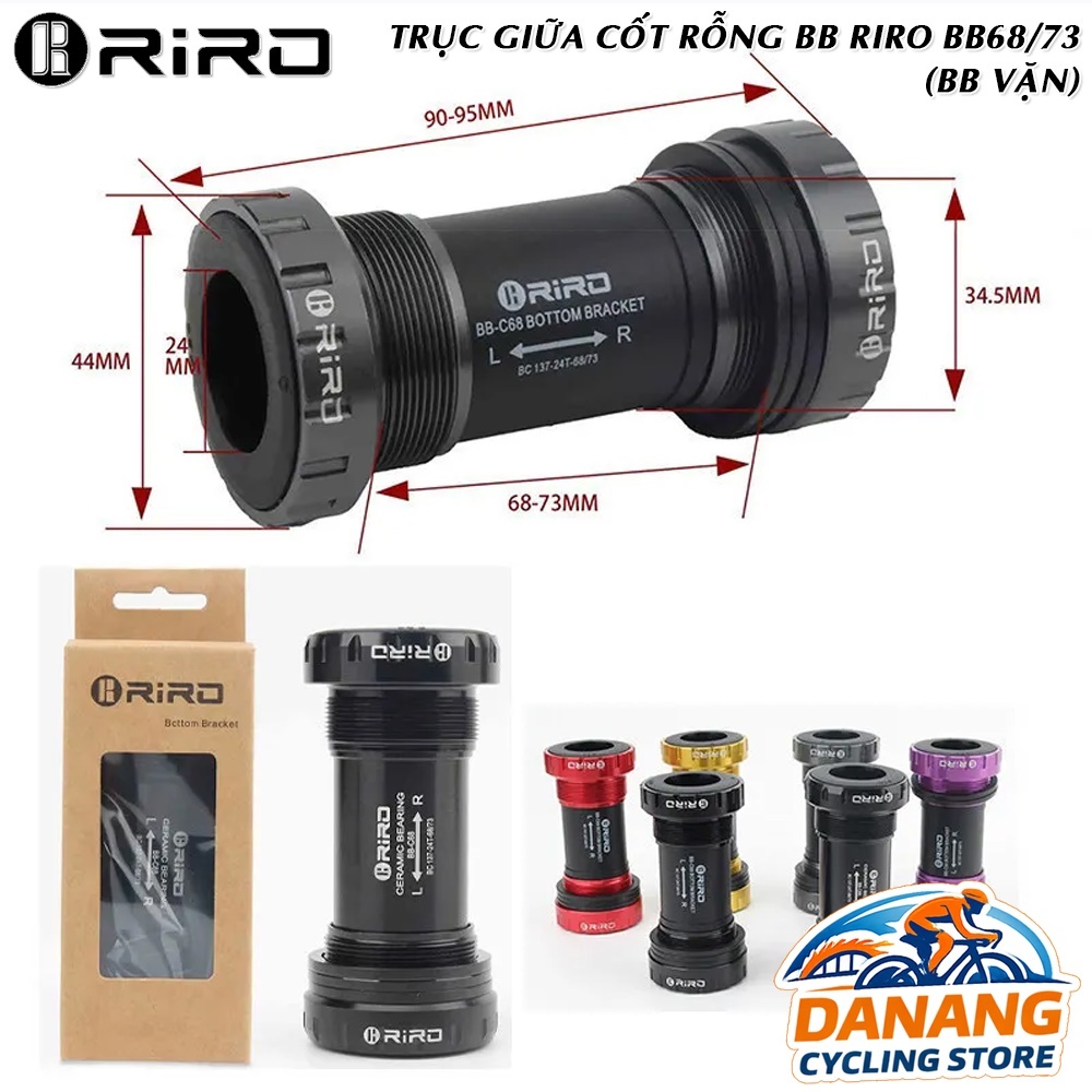 Trục Giữa BB Cốt Rỗng Xe Đạp RIRO BB68/73 (Trục 22mm/24mm, BB Vặn) – Bạc Đạn Êm, Dành Cho MTB/Road