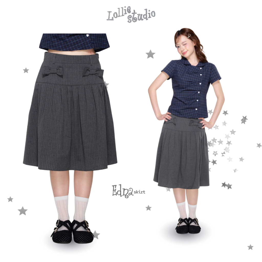 LOLLIE STUDIO - Chân váy kẻ sọc nhỏ nơ hông Edna Skirt TKC78