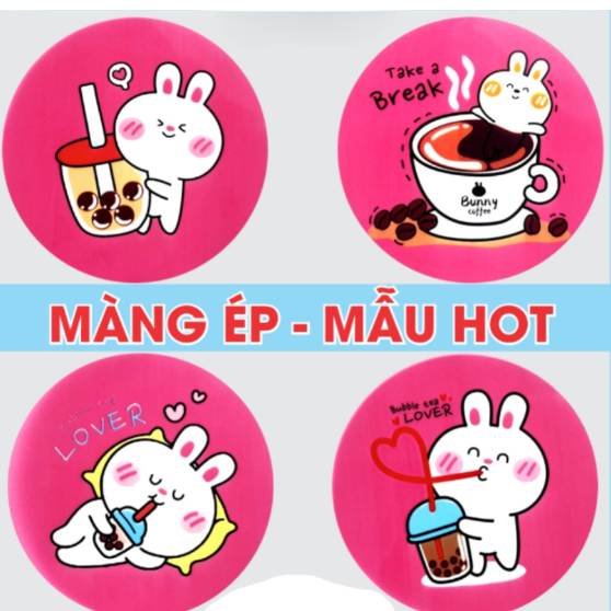 Màng dập ly nhựa 500ml 700ml, cuộn keo ép ly nhựa MẪU CUTE, cuộn màng ép ly trà sữa hiệu HS NEW cam 