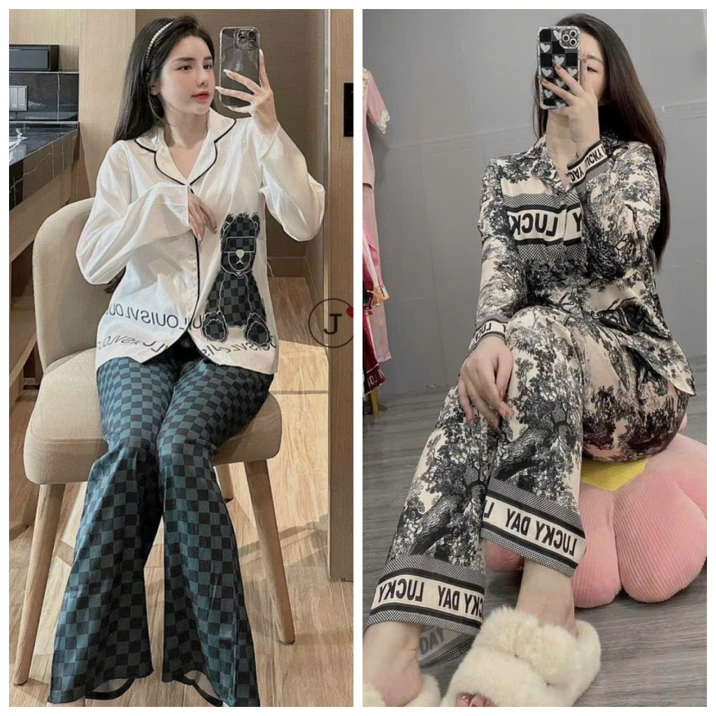 Đồ Bộ Ngủ, Đồ Bộ Mặc Nhà Họa tiết sang đẹp, chất Lụa Gấm Xước Mềm mặc thoải mái Freesize <58kg.