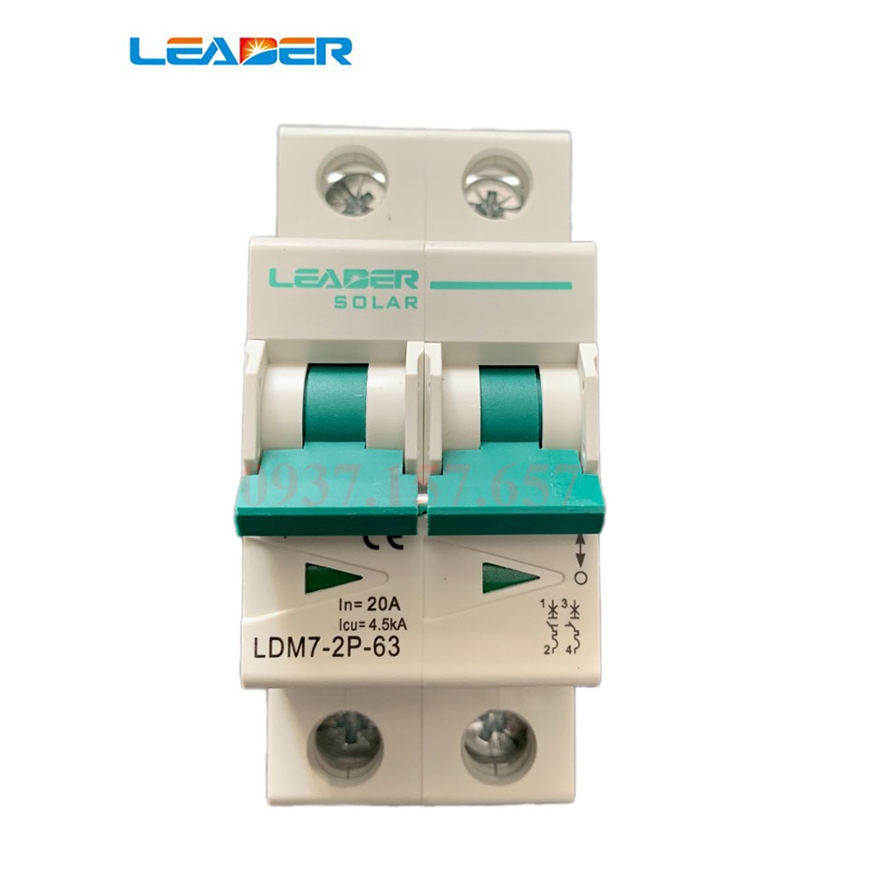 Áp tô mát 2P 16A 800VDC, mã sản phẩm: LDM7-2P-63-16A-800v, hiệu: LEADER