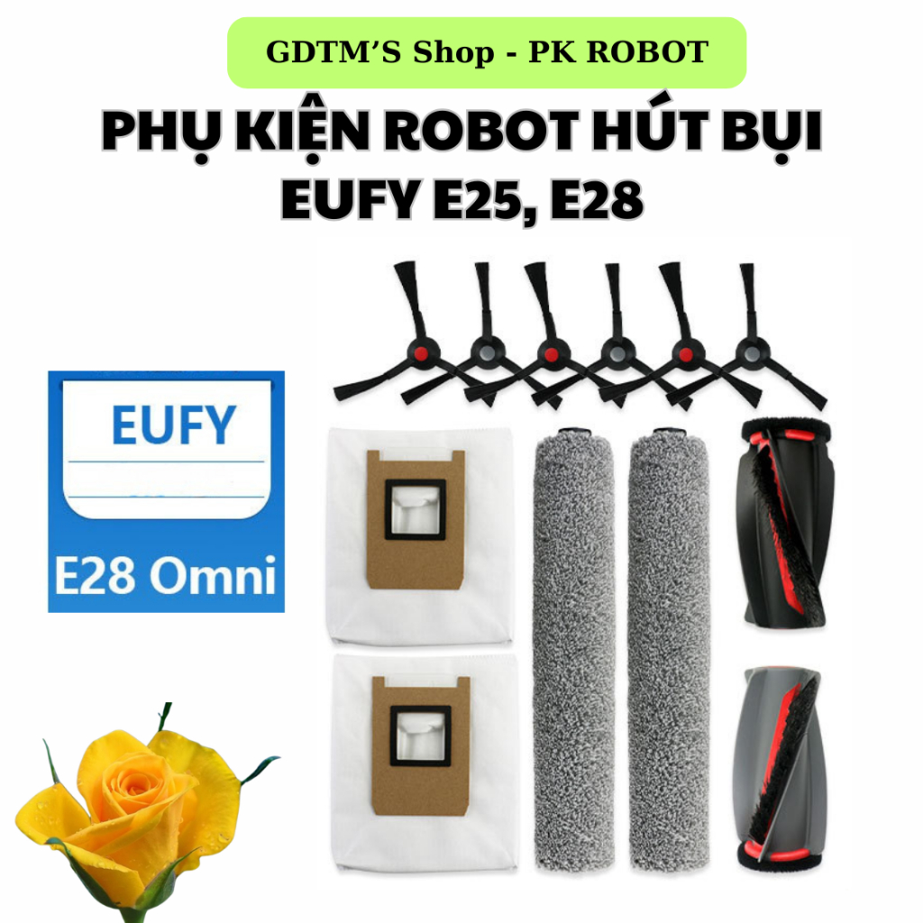 Phụ kiện robot hút bụi EUFY E25, E28: Chổi cạnh, Chổi chính, Lọc hepa, Con lăn lau, túi rác, Nước