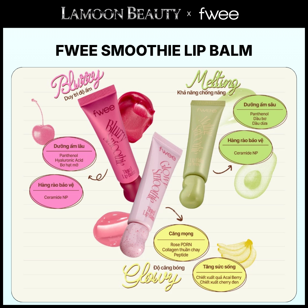 Son dưỡng môi Fwee Smoothie Lip Balm, mùi thơm hoa quả siêu ngọt khi lên môi
