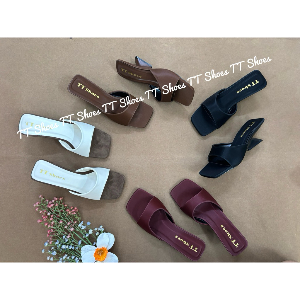 ( chuẩn size ) Giày gót xuông 5cm mũi vuông da lụa TT Shoes tt xuongtronmvti