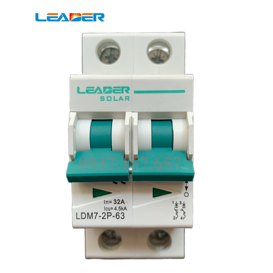Áp tô mát 2P 32A 800VDC, mã sản phẩm: LDM7-2P-63-32A-YT-800V, hiệu Leader LEADER.