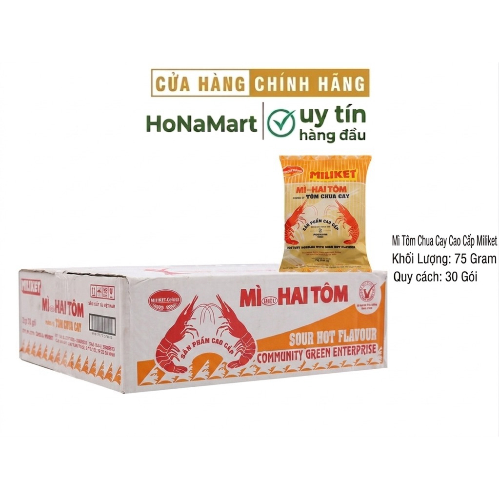 Mì Miliket Cao Cấp Tôm Chua Cay Thùng 30 gói 75gr
