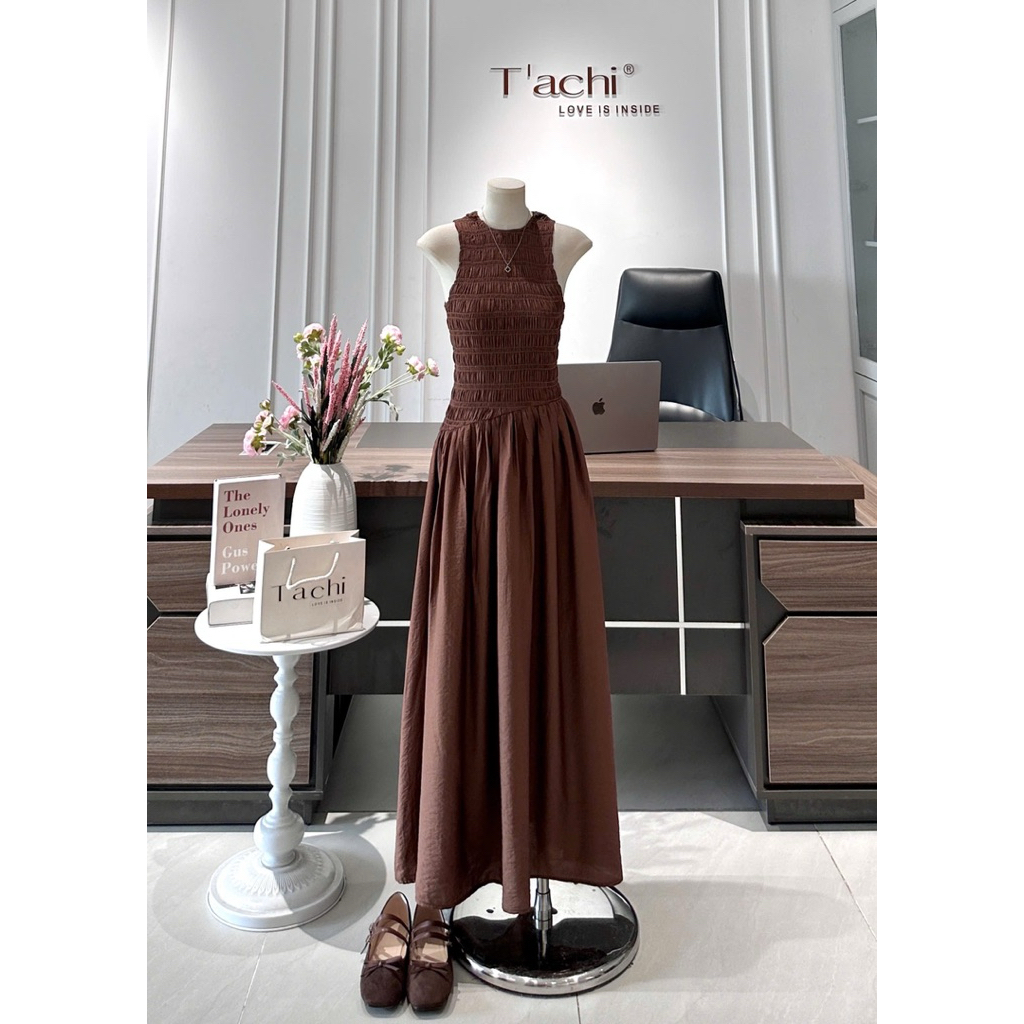 ĐẦM MAXI NÂU NHÚN CHỈ