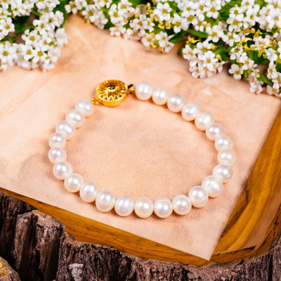 Vòng Tay Trắng 7ly Khóa Hộp Vàng - Ngọc Trai Trường Thịnh
