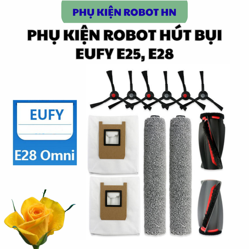 Phụ kiện robot hút bụi EUFY E25, E28: Chổi cạnh, Chổi chính, Lọc hepa, Con lăn lau, túi rác, Nước