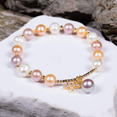Vòng Tay Ngọc Trai Mix Nhiều Hạt Charm Pha Lê- Ngọc Trai Trường Thịnh