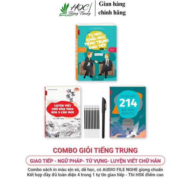 Combo- Sách Giỏi Tiếng Trung Tự học Giao Tiếp- Từ Vựng- Ngữ Pháp- Luyện Viết 214 bộ thủ- Luyện Viết 