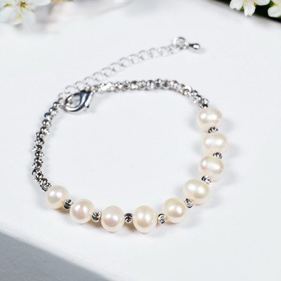 Vòng Tay Ngọc Trai Size 5ly Mix Bi Bạc Lắc Tay Hạt Trai Nước Ngọt - Ngọc Trai Trường Thịnh