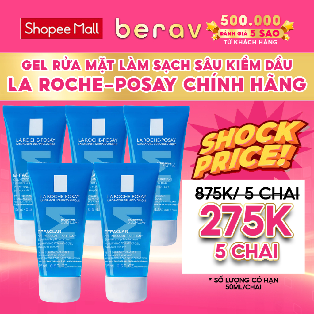 [MINISIZE] Sữa Rửa Mặt La Roche Posay Dạng Gel Giảm Mụn, Kiềm Dầu Effaclar Gel 50ml