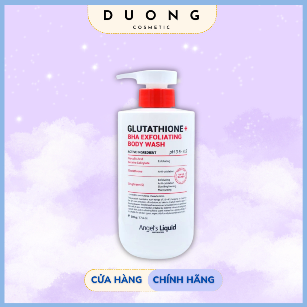 Sữa Tắm Angel’s Liquid Glutathione BHA Exfoliating Body Wash Giảm Mụn Mờ Thâm Chính Hãng