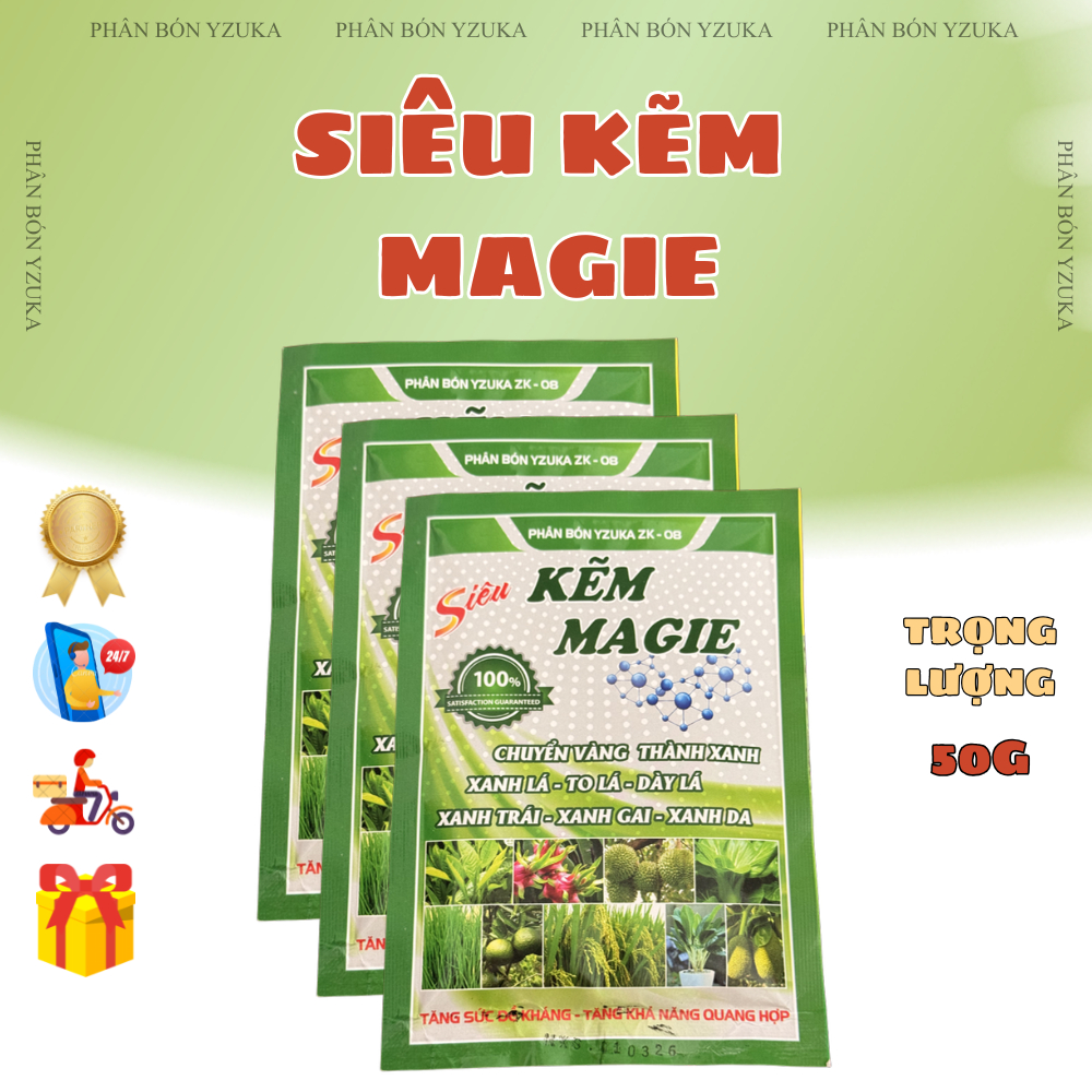 Phân Bón Siêu Kẽm Magie YZUKA 50g – Xanh Lá, Dày Lá, Khử Vàng Lá, Tăng Quang Hợp, Phục Hồi Cây Trồng