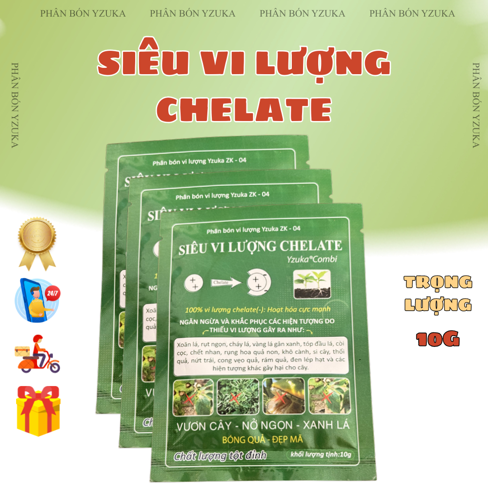 Phân Bón Siêu Vi Lượng Chelate YZUKA 10g – Bổ Sung Vi Lượng, Khử Vàng Lá, Xanh Cây, Tăng Đậu Trái