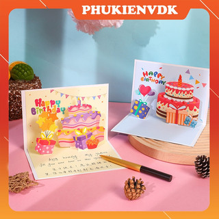 Thiệp Chúc Mừng Sinh Nhật Bánh Kem 3D Mới Lạ Thiệp Quà Tặng Gấp Hình W39