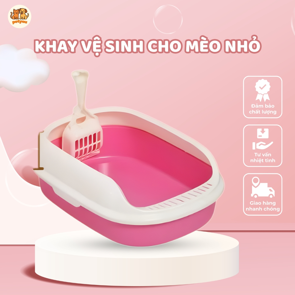 Khay vệ sinh cho mèo nhỏ size 36 phù hợp mèo dưới 1.5kg. thành cao chống văng cát, tặng kèm xẻng xúc