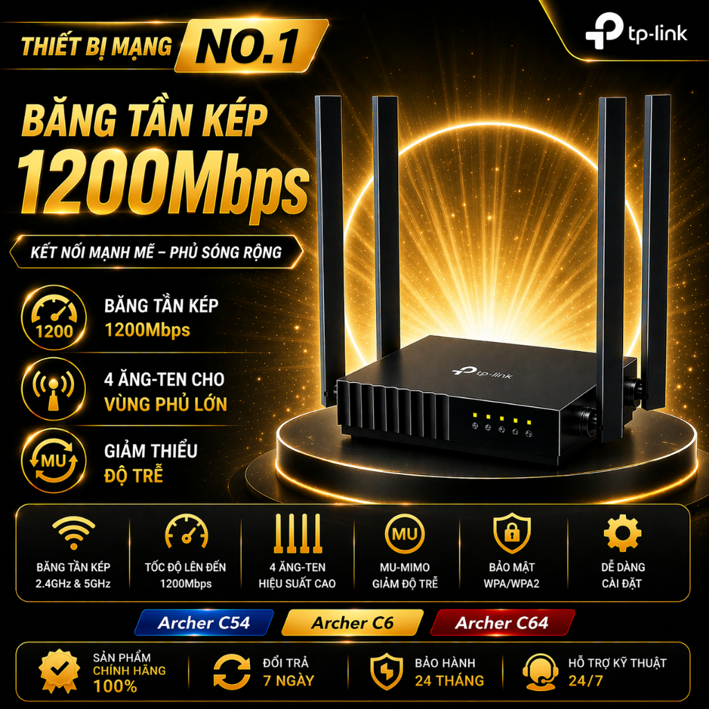 Bộ Phát Wifi TP-Link Archer C54 / C6 (V5) / C64, Bộ Phát WiFi Tốc Độ Cao Băng Tần Kép Chuẩn AC Độ Tr