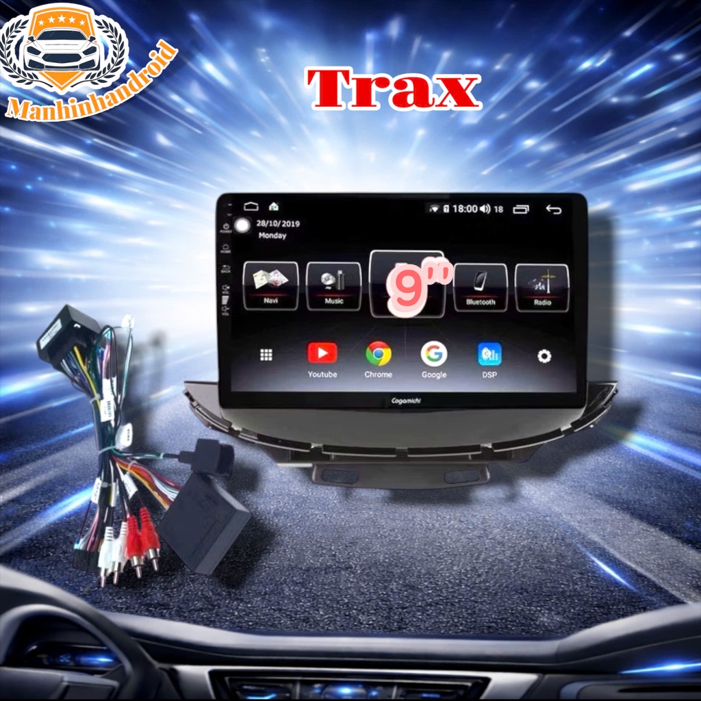 Mặt dưỡng Chevrolet Trax, 9 inch kèm canbus và jack nguồn zin