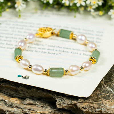 Vòng Đeo Tay Hạt Ngọc Trai Trắng Mix Đá Thạch Anh Xanh - Ngọc Trai Trường Thịnh