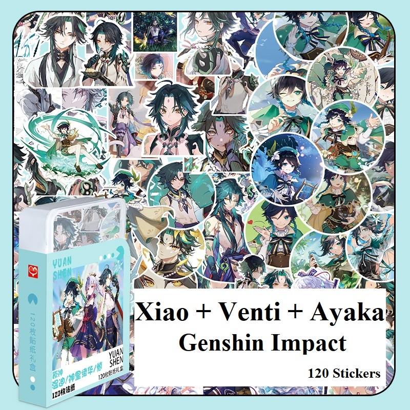 [hàng sẵn] Hộp 120 sticker Xiao Venti Ayaka / Genshin Impact  miếng hình dán không trùng có hộp đựng