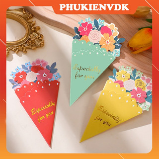 Thiệp Quà Tặng Bó Hoa Nhiều Màu Sắc Thiệp Chúc Mừng Ngày Lễ Kèm Phong Bì W41