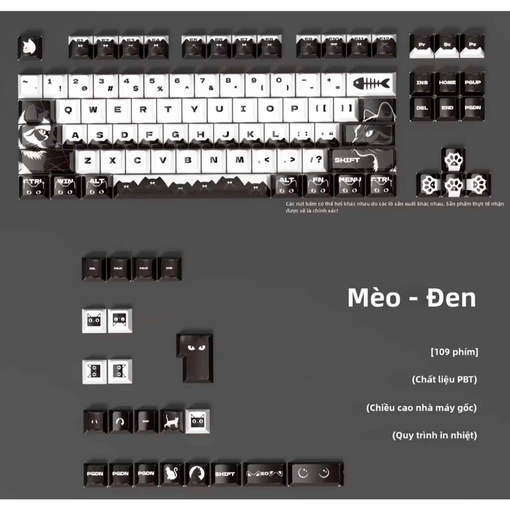 Keycap CAT Black- Keycap GunDam - Keycap Comic- OEM profile PBT dyesub