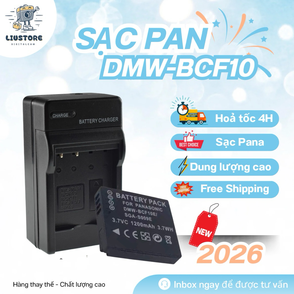 Combo Pin + Sạc Panasonic DMW-BCF10 1200mAh | Hàng Thay Thế Tương thích Lumix FS6 FS7 FS15 FS25 LS80