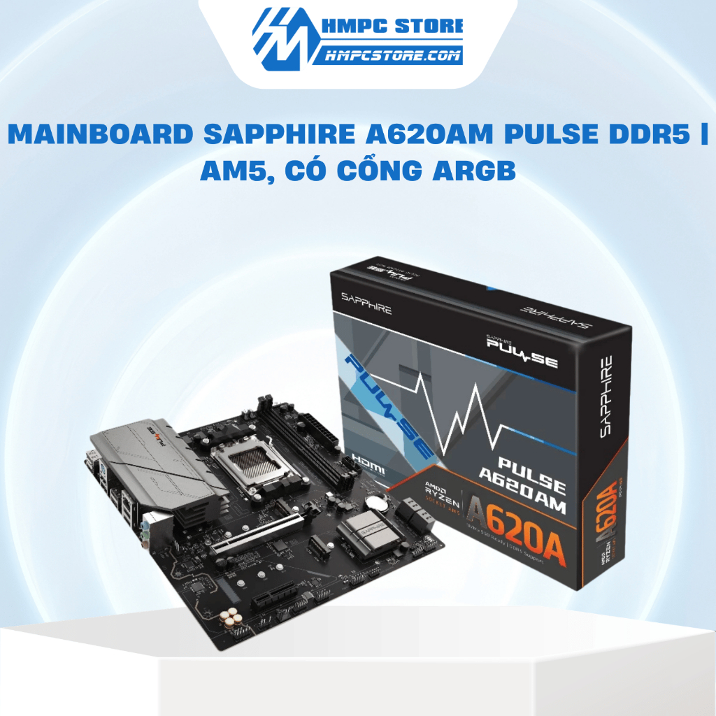 Mainboard Sapphire A620AM PULSE DDR5 | AM5, Có 2 cổng ARGB, bảo hành 36 tháng