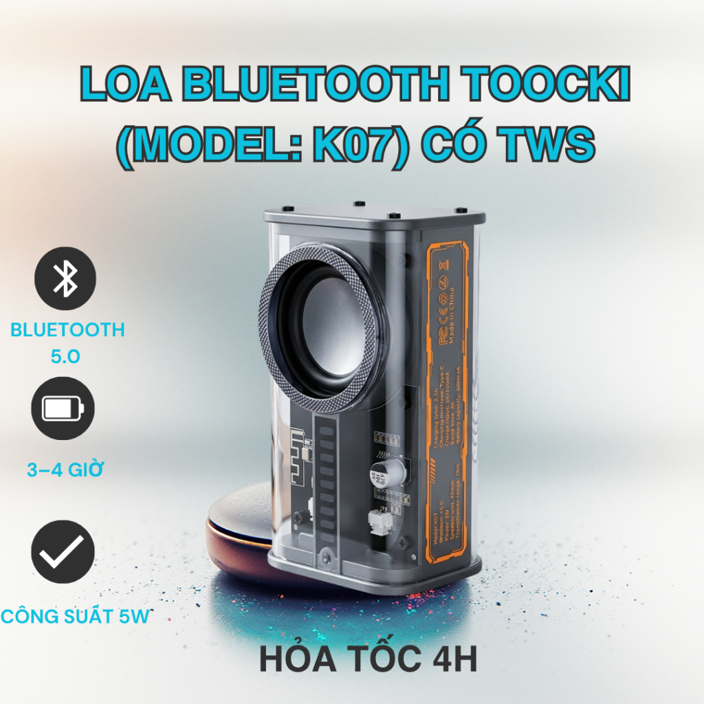 Loa Bluetooth Toocki Transparent Mecha Wireless Speaker (Model: K07) có TWS
