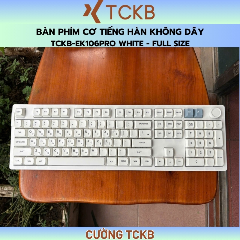 Bàn phím cơ tiếng Hàn không dây TCKB EK106 Pro White Fullsize