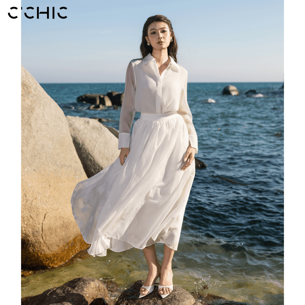 Sơ Mi Tơ Trắng Classic Ly Cổ C'CHIC