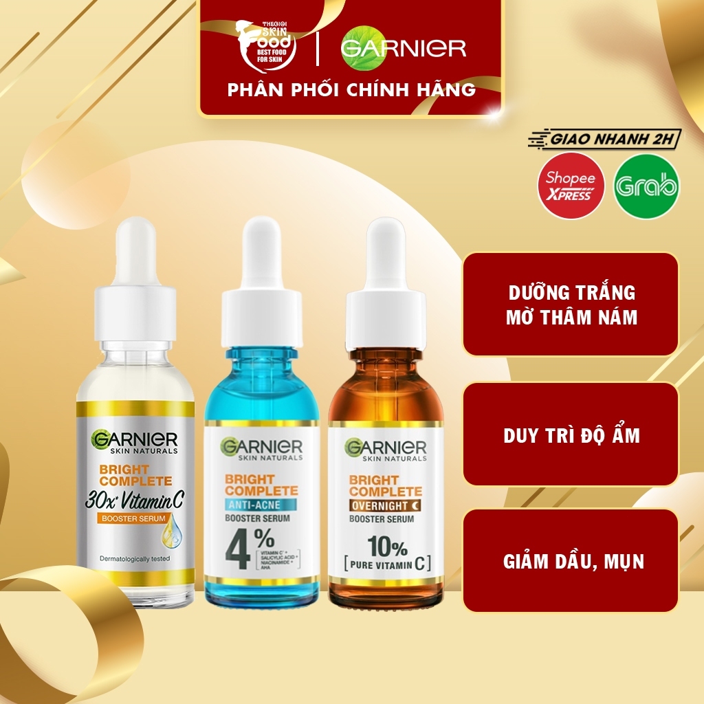 Dưỡng Chất Garnier Giảm Mụn Sáng Da Skin Naturals Bright Complete Anti-Acne Booster 30ml (hn)