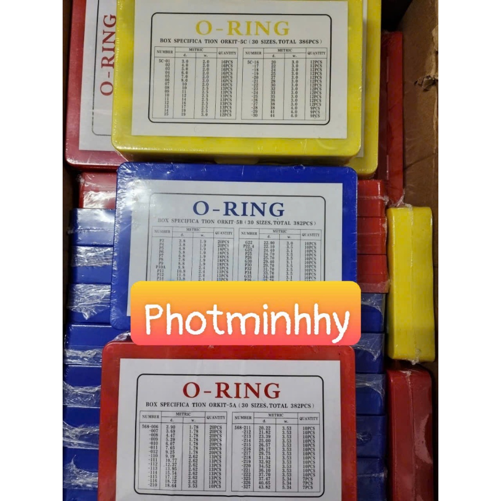 Hộp ron oring 382 chi tiết XANH, ĐỎ,VÀNG ( chịu nhiệt 120 độ )