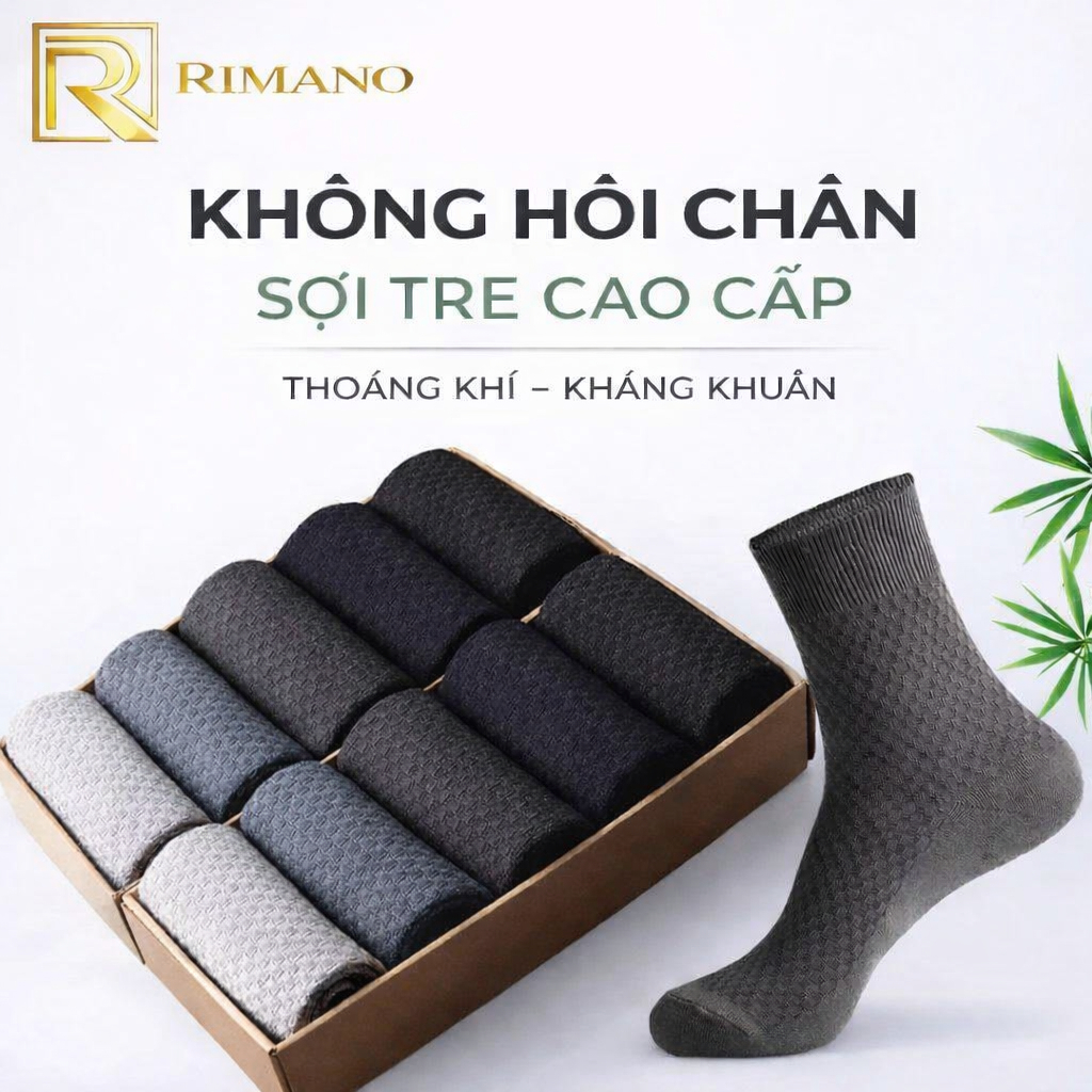 Tất Nam Sợi Tre Cao Cấp RIMANO Kháng Khuẩn Không Hôi Chân Thoáng Khí Co Giãn 4 Chiều Tất Nam Cổ Cao