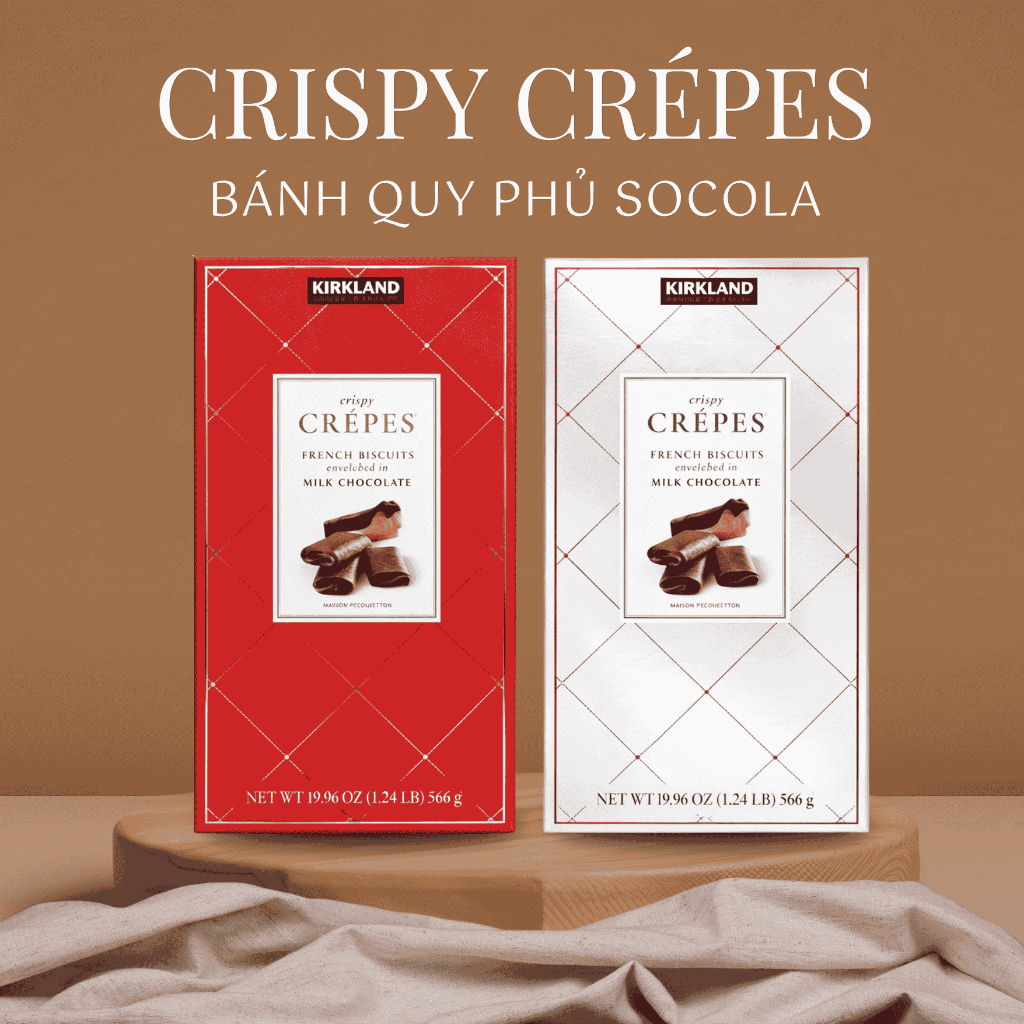 [DATE 10/2026] Bánh Crepe Cuộn Phủ Socola Kirkland Crépes Crispy Milk Chocolate Vị Chuẩn Pháp
