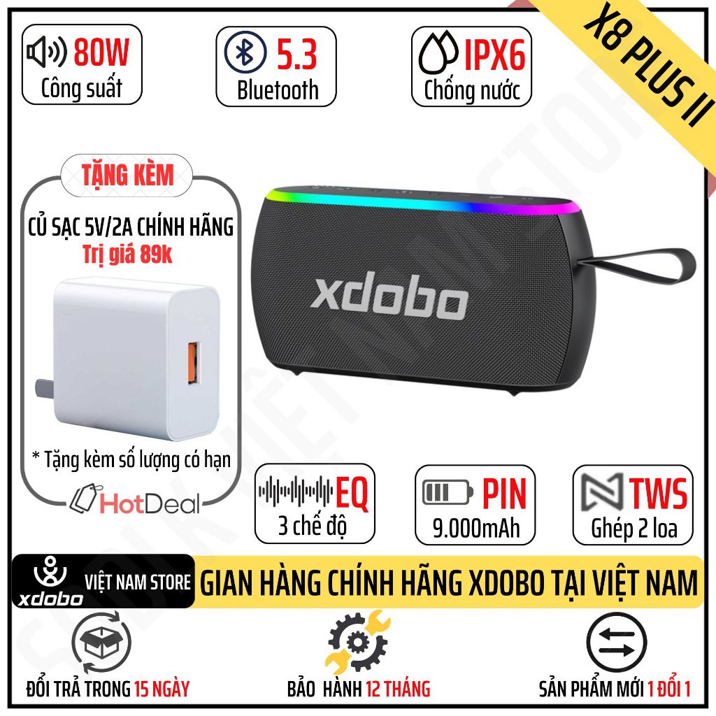 Loa Bluetooth Xdobo X8 Plus II 80W Siêu Trầm Led RGB Bản Cập Nhật Của Xdobo X7 X8 II X8 III X8 Mini 