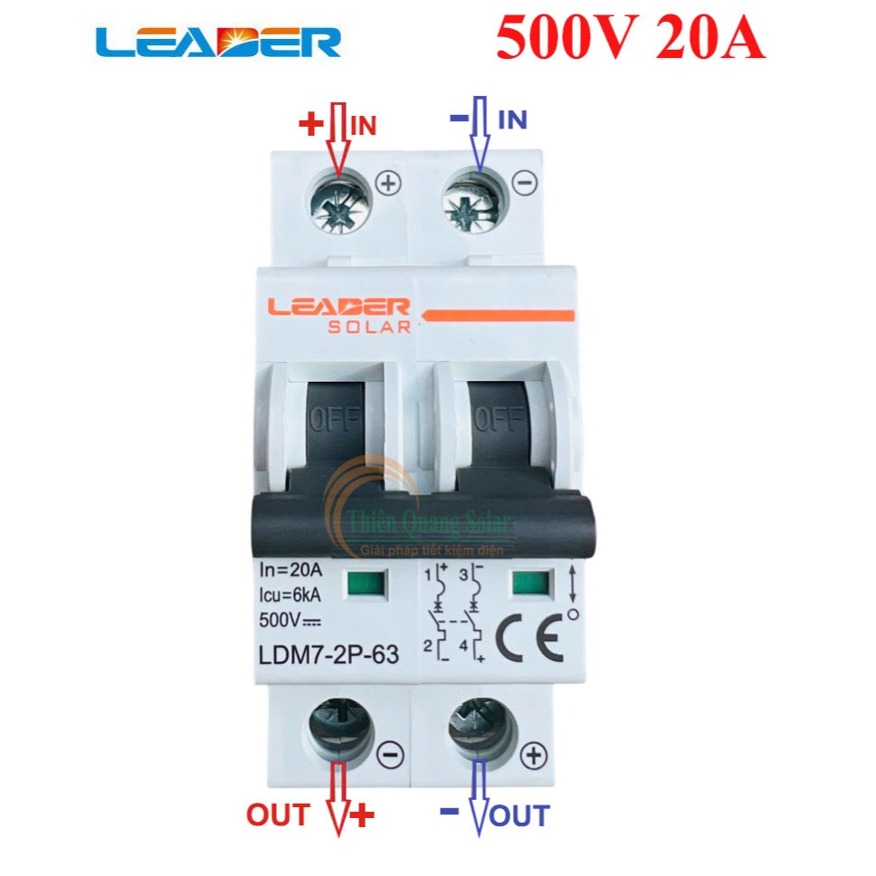 CB DC 2P 20A 500VDC, mã sản phẩm: LDM7-2P-63-20A-500v, hiệu: LEADER