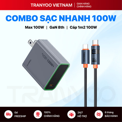 Sạc Nhanh 100W TRANYOO Công Nghệ GaN Hỗ Trợ Chuẩn PD Sạc Nhanh Hiệu Năng Cao Cáp đi Kèm Đa Tính Năng