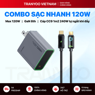 Combo Sạc Nhanh TRANYOO US8 CC-9 Sạc Siêu Nhanh Type C Công Nghệ GaN Hỗ Trợ Chuẩn PD Max 120W